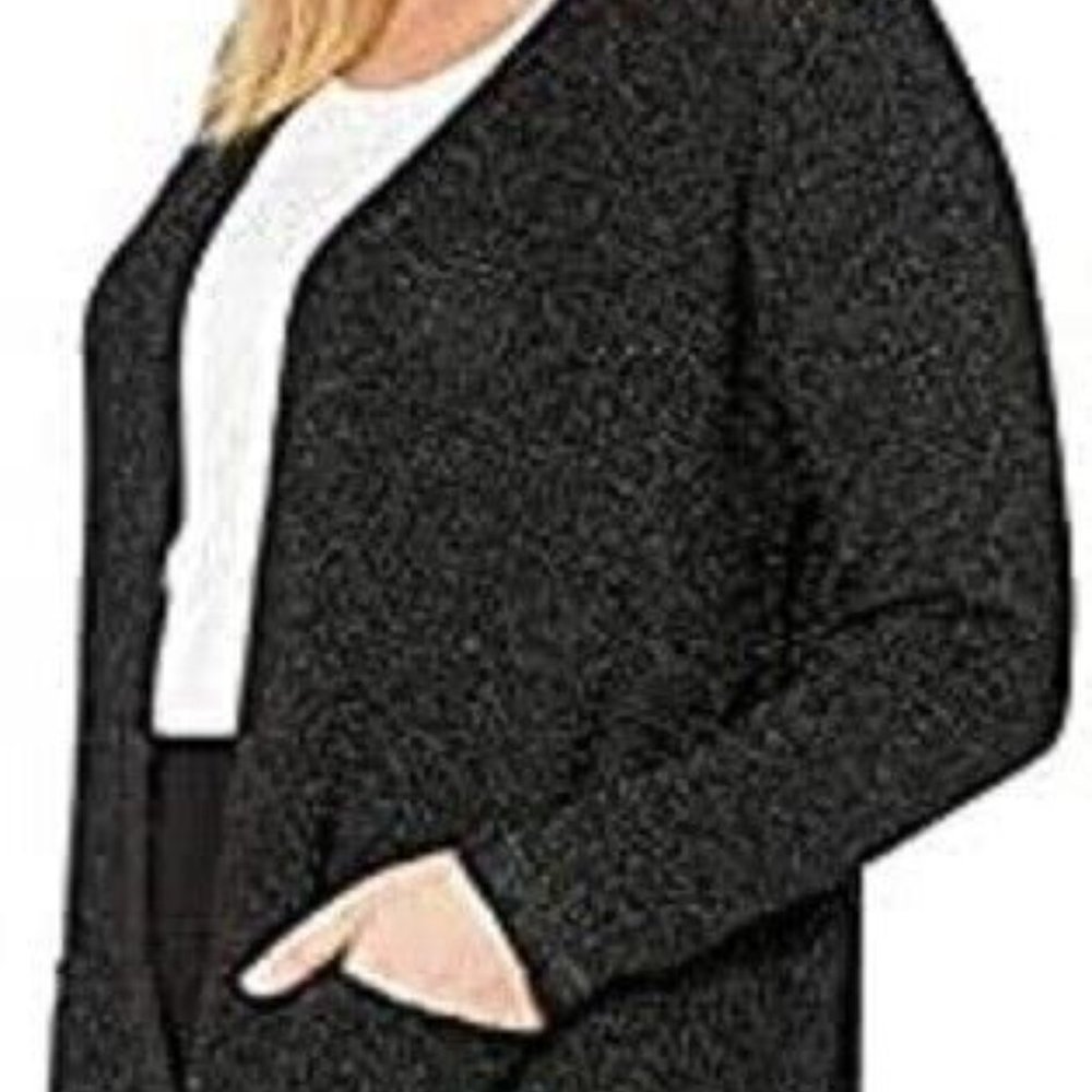 NWT Eileen Fisher Black Merino Sparkle Straight Long Cardigan